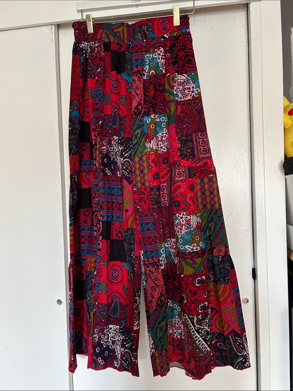 Yesno Red Multicolor Patchwork Wide Leg Pant Size Medium Nwt